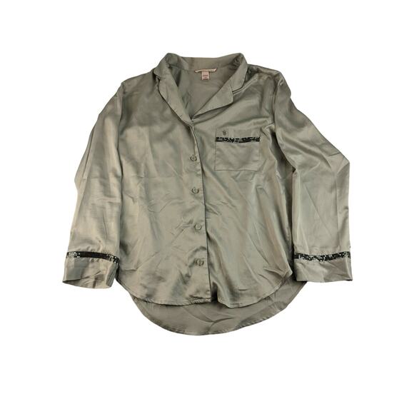 Womens Victorias Secret Sleep Shirt Silky Button Gray Bling Size M - Picture 1 of 8